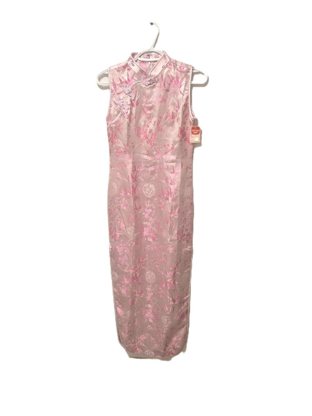 VTG Y2K Pink Silk Blend Cheongsam Dress Jacquard Qipao NOS Barbiecore Wedding